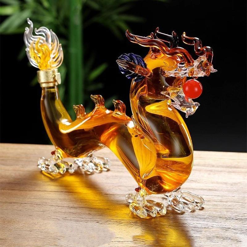 1000mL Dragon Shaped Container Bottle Transparent Kitchenware Heat-resistant High Borosilicate Glass Art Wine Bottle Whisky