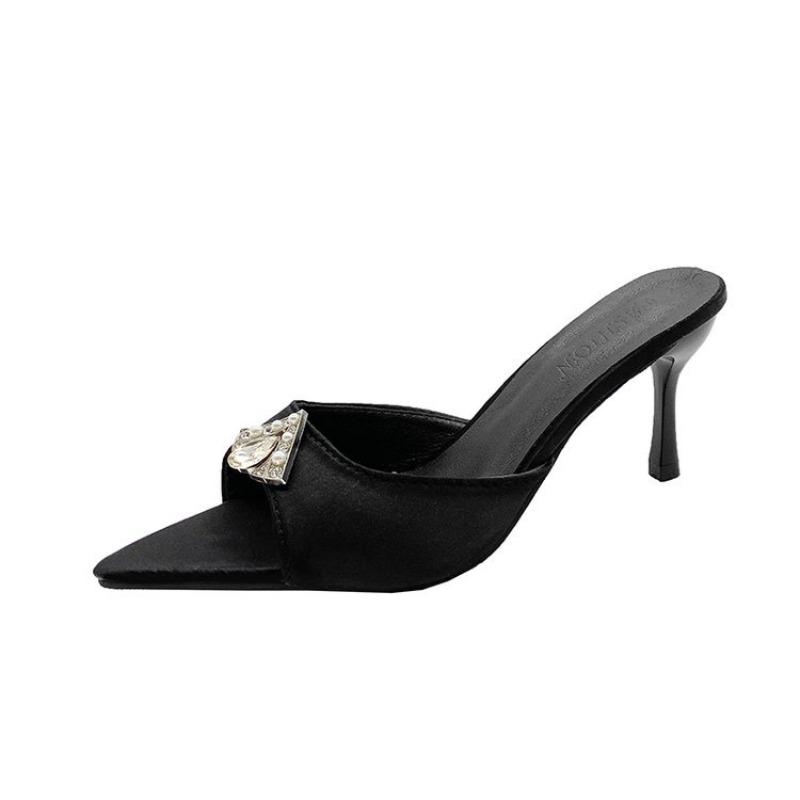 Letnie Nowości 2025 Szpiczaste Sandały na Wysokim Obcasie z Cyrkoniami, Buty na Wysokim Cienkim Obcasie i Damskie Buty Pół-klapki