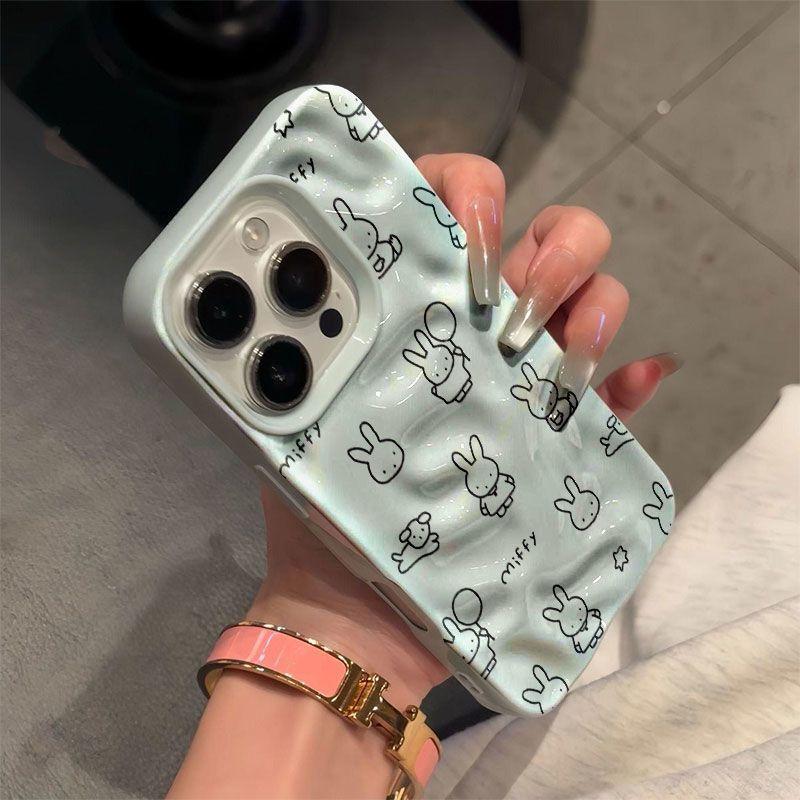Meteorite Pattern Lines Miffy Rabbit Suitable for Apple 17/16pro Mobile Phone Case 14 Folds 15 Three-dimensional 12 Cute 13 Soft