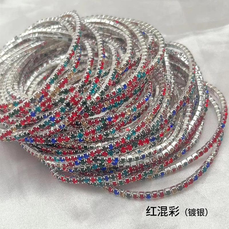 1Pcs Single Row Cubic Zirconia Tennis Bracelet Silver Color Elastic Bangle for Women Multi Layered Wearing Streetwear Jewelry