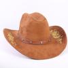 Popular Chapéu de Cowboy Ocidental Clássico Europeu e Americano de Camurça para Homens e Mulheres com Aba Larga Bordado Chapéu de Sol para Exterior