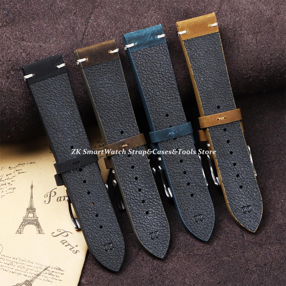 Vintage Oil Wax Leather Watch Band Handmade Stitching Cowhide Strap 18mm 20mm 21mm 22mm for Omega for Seiko Smartwatch Wristband