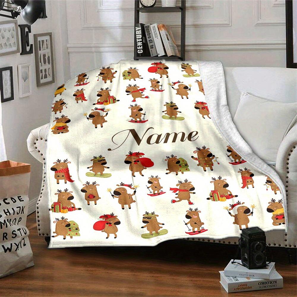 Christmas Reindeer Home Customize Your Name Blankets Cozy Soft Lightweight Allseason Multipurpose Blanket For Picnics Sofas Offices Beds Living Rooms