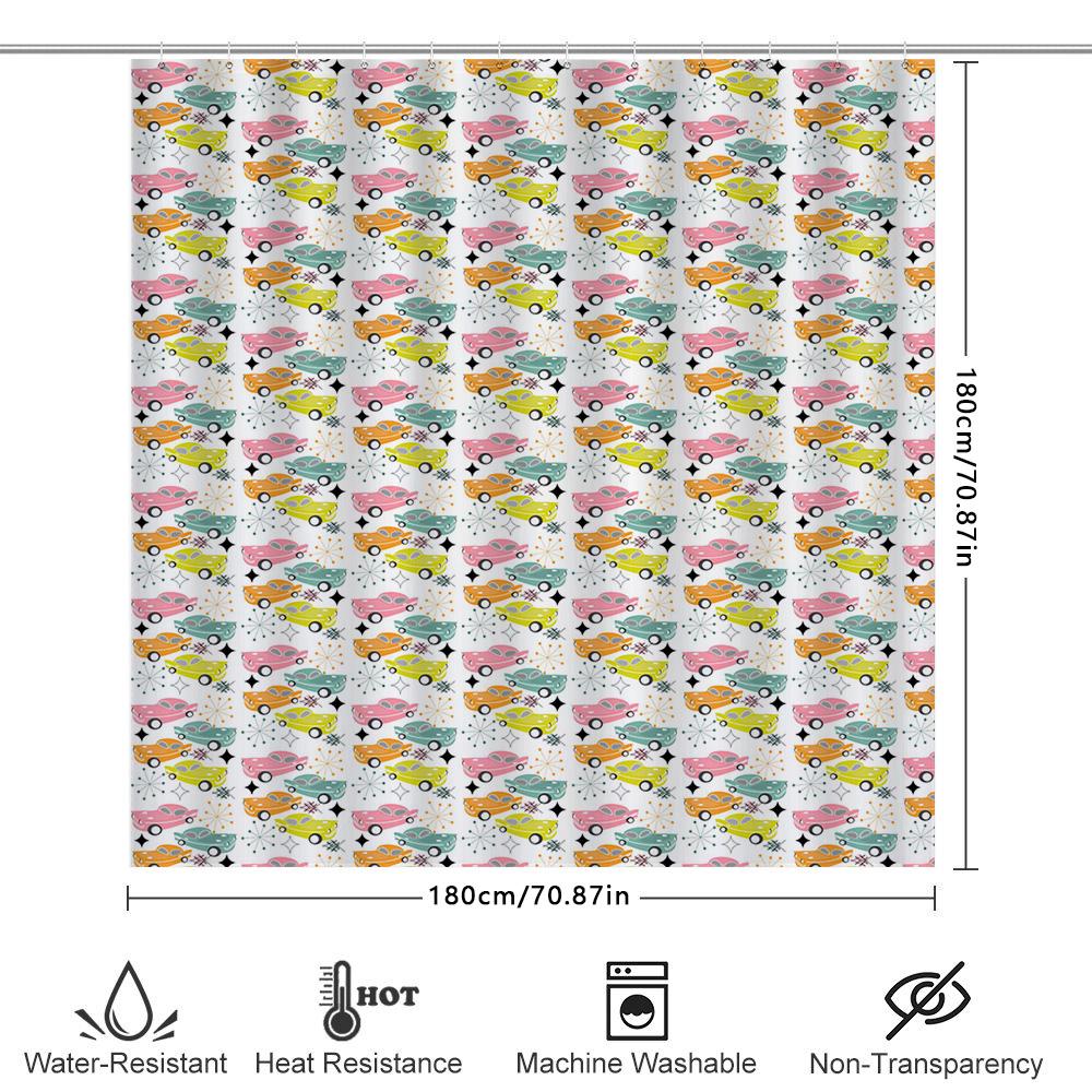 Bright Car Pattern Shower Curtain Waterproof Bathroom Decor Modern Printing Washable Fabric 180X245Cm Pink Green Yellow Orange B