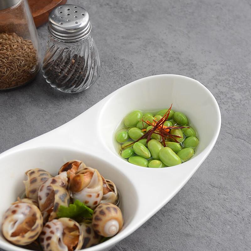 White Ceramic Two-Compartment Dipping Dish