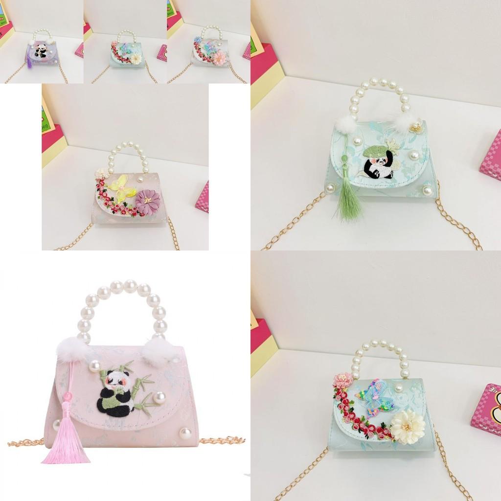 Lovely Colorful Panda Shoulder Bag For Kids Featuring Chic Floral Design And Chains