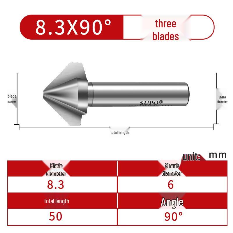 M35 Cobalt Countersink, Straight Shank, Single-Edge, 3-Flute, 90° Deburring Tool
