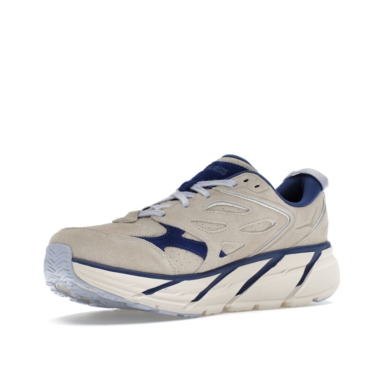 HOKA Clifton L Suede Oat Milk Bellwether Blue Unisex Sneakers Tan 1122571-OTH