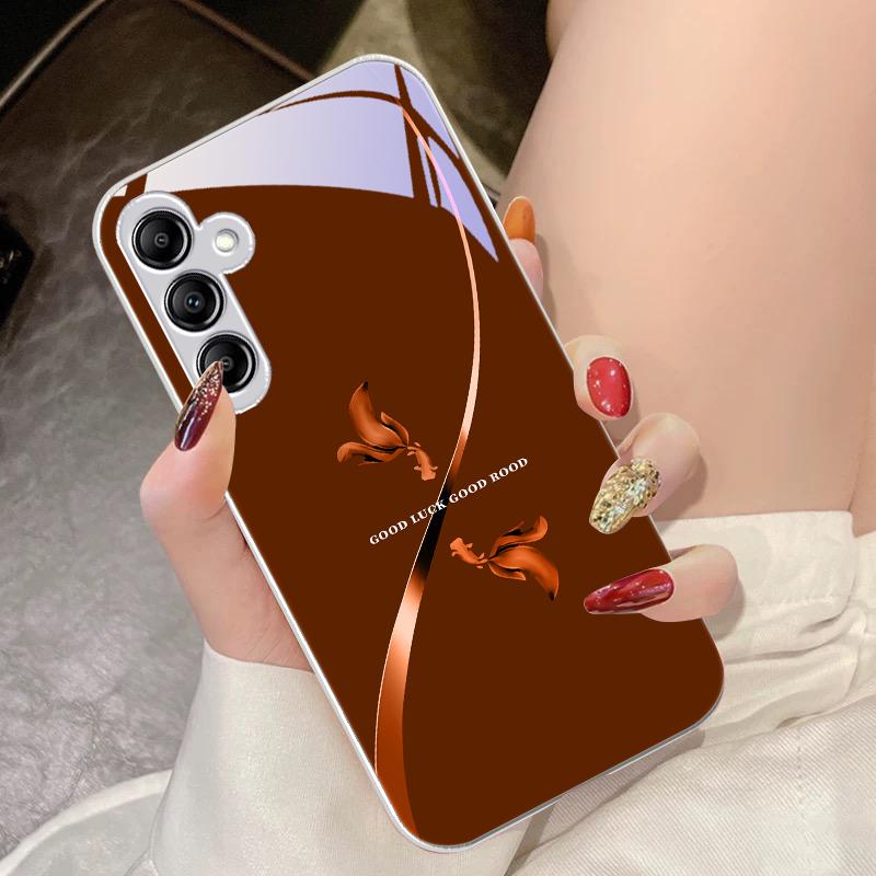 Two koi black for Samsung Galaxy A14 4G 20 30 52 20S 21S 22 A25 32 33 34 42 50 51 53 54 70 71 72 73 5G Glass Phone Case