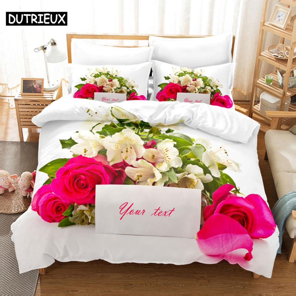 Pink Flower Duvet Cover and Pillowcases Set King Size 220x240 Double Bed Single 3D Queen Bedding Sets Pink Full Twin Quilt Linen
