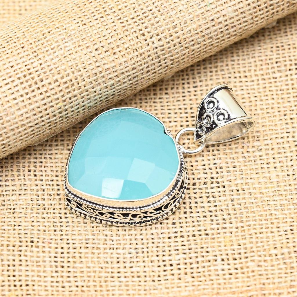 Blue Chalcedony  Pendant 925 Sterling Silver Handmade Lab-Created Jewelry For Birthday Gift