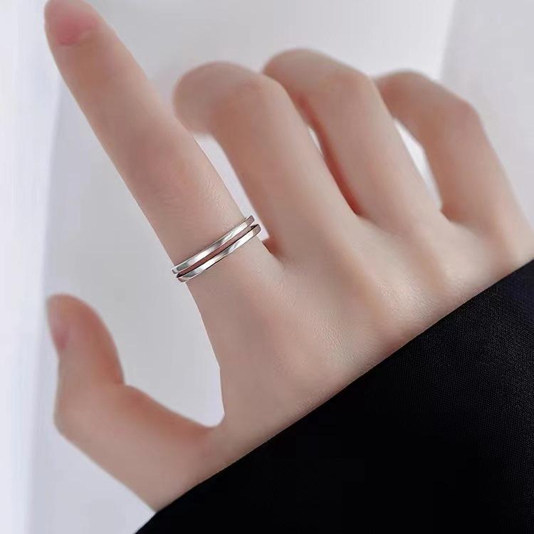Elegant 925 Silver-Plated Double-Layer Open Ring for Women