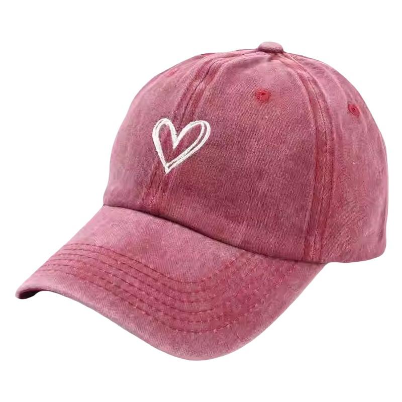 Retro Washed Distressed Love Embroidered Duckbill Cap For Women In Spring And Summer Large Brim Soft Top Baseball Cap Adjustable