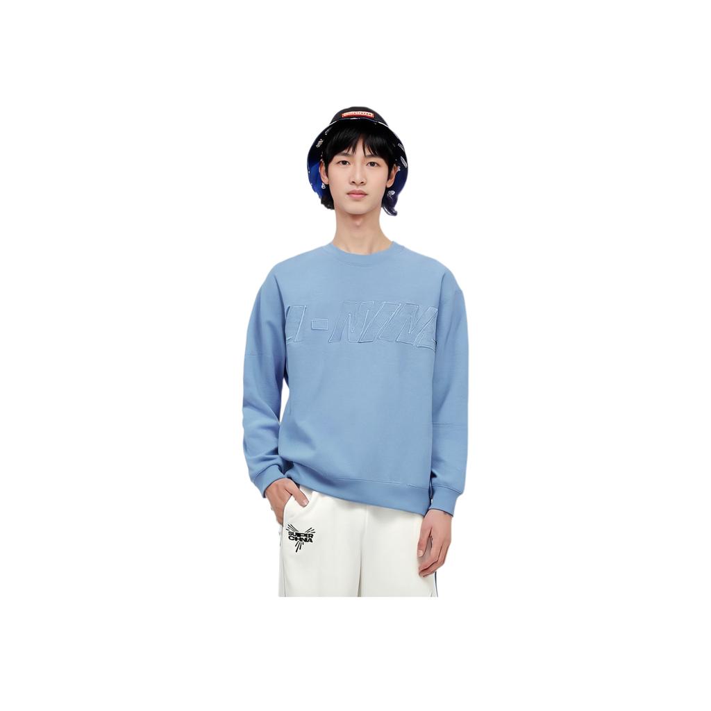 Li-Ning Sports Trend Series Embroidered Letter Pullover Sweatshirt Unisex Tops Soft-Grey Blue AWDS927-1