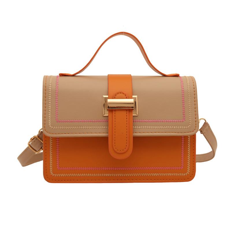 Stylish Pu Color Block Handbag For Women In Yellow Pink Blue And Brown Perfect For Daily Use