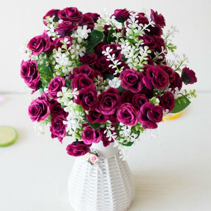 15head Rose Artificial Bouquet Silk Fake Flowers Wedding Party Decoration Home