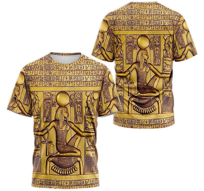 Ancient Egyptian Pharaoh Golden Mask 3D All Over Print Short Sleeve T-Shirt Casual Top