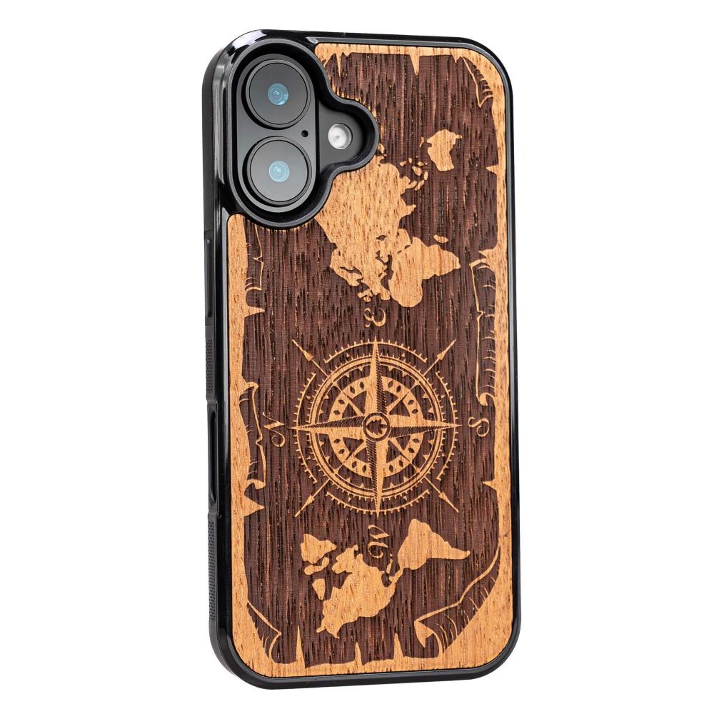 Bewood Wooden Case for iPhone 16, Wind Rose, Merbau