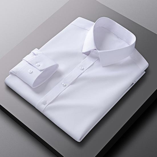 Men's Dress Shirt Long Sleeve Lapel Button Down Shirt Solid Color Formal Business Shirt for Work Dates Interviews Weddings