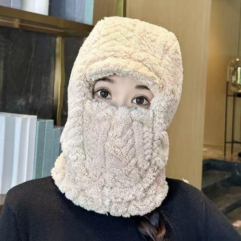 Knitted hat scarf mask integrated hat women's winter cycling windproof plush warm wool hat