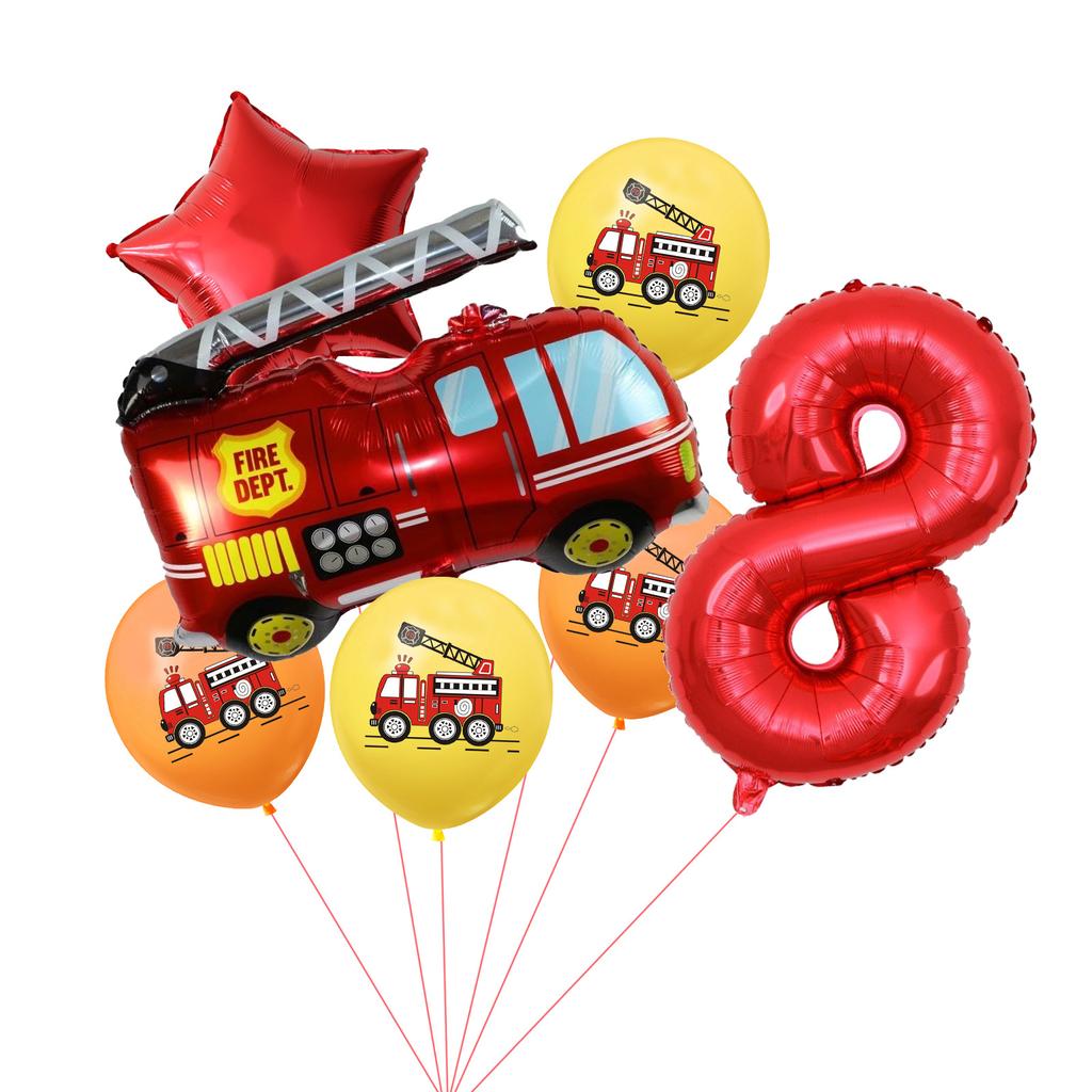 Fire Truck Aluminum Film Digital Balloon 7Pcs Birthday Party Decoration Balloon Venue Arrangement Set