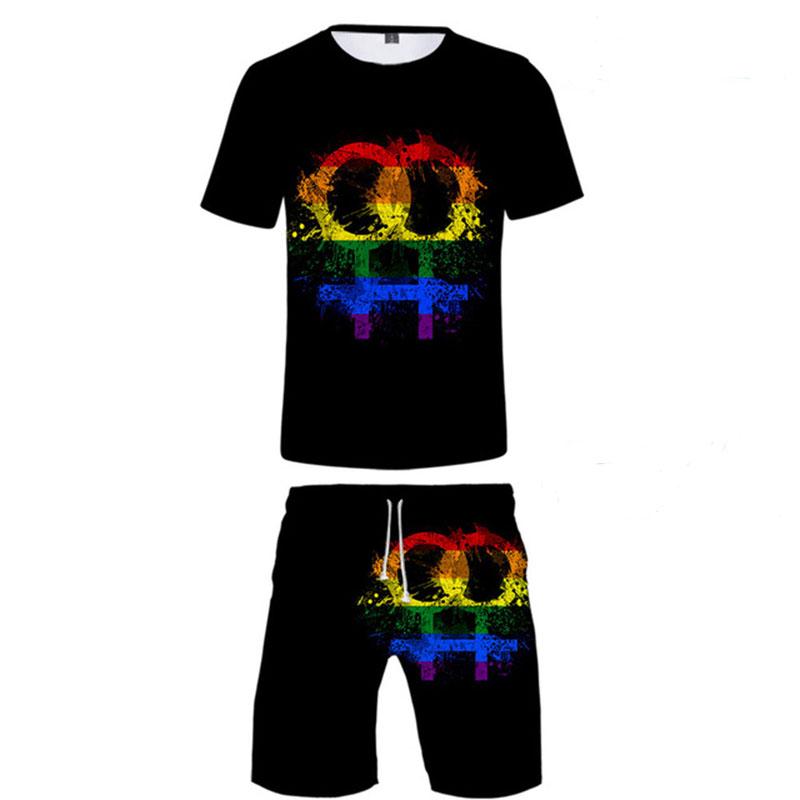Elemente colorate Moda Imprimare 3D Bărbat Femei Seturi de tricouri Curcubeu LGBT Tricou Pantaloni scurți Set din două piese Casual Harajuku Streetwear