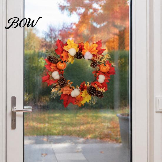 Static Cling Removable Window Sticker Thanksgiving Autumn Wall Decal, Maple Leaf Pinecone Pumpkin Harvest Sticker, Pine Cone Pattern Waterproof