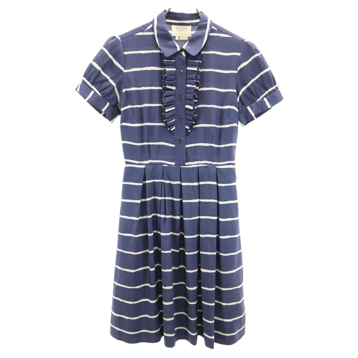 

Kate Spade silk border Short sleeve half button one piece Navy system Women Used
