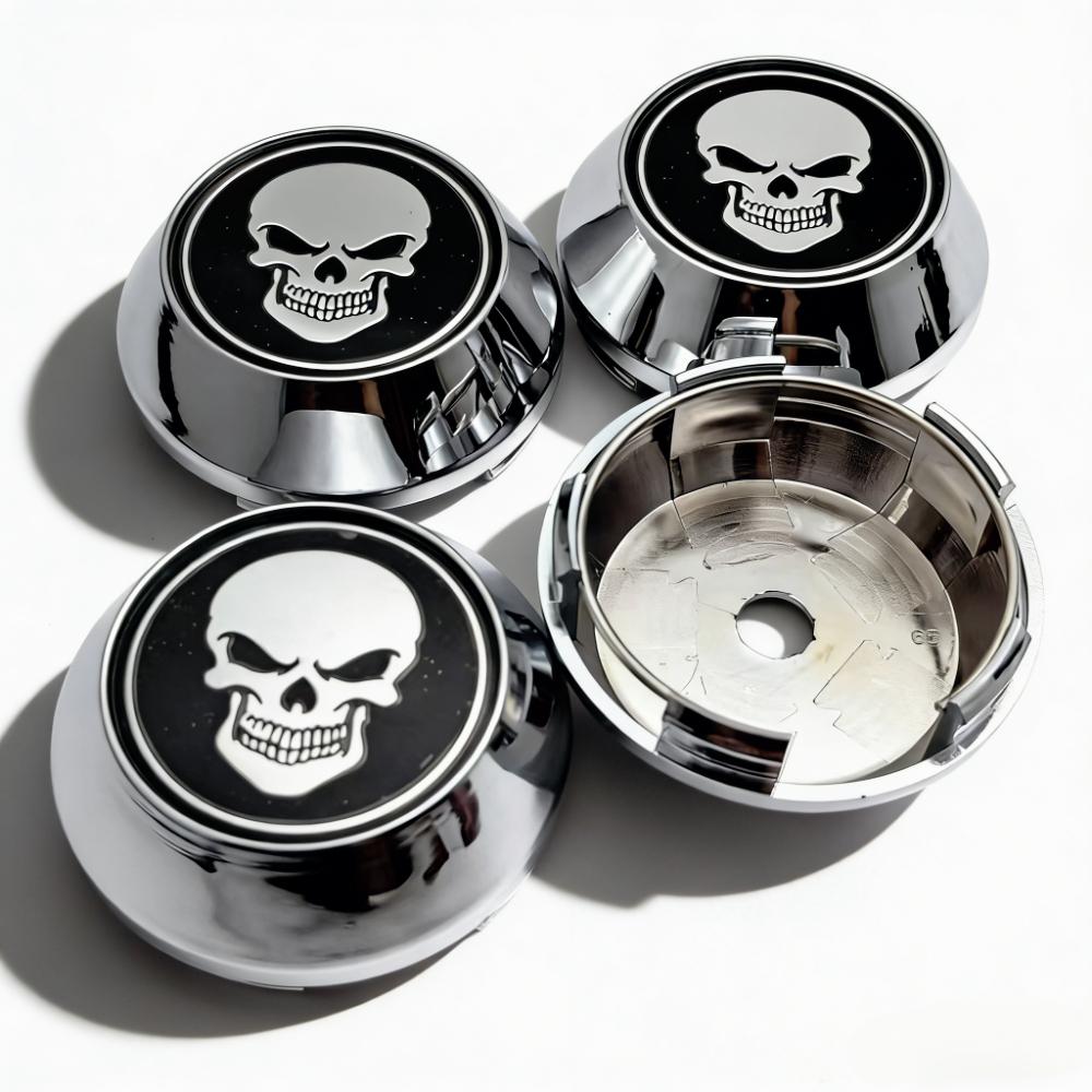

4pcs Skull Logo Badge Emblem Car Wheel Center Caps 65MM Clips 60MM Wheels Hub High Cap Rim Hubcap Cover Replace Car Accessories (as the picture,Skull Badge&4pcs High Caps)