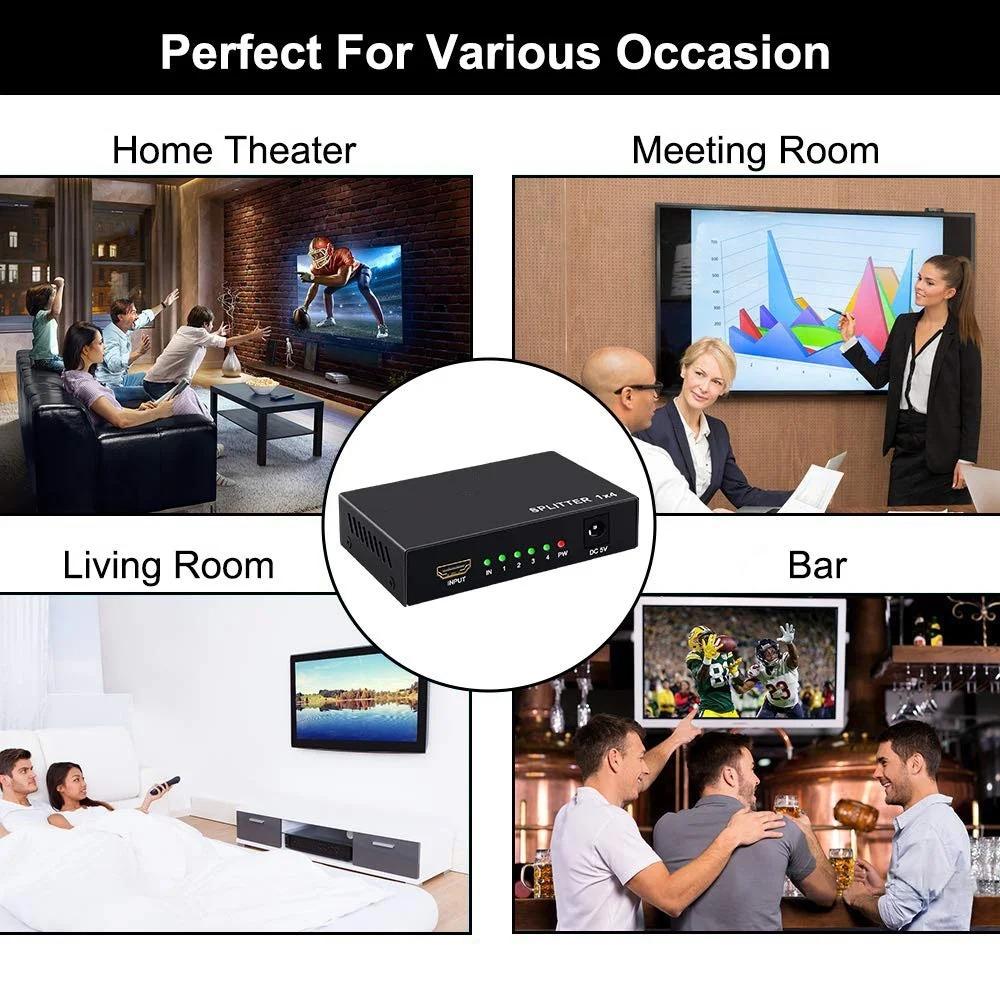Splitter 1 In 4 Out -4K Hdmi Splitter 1x4 Ports V1.4 Powered 4K/2K Full Ultra HD 1080p US Adapter 3D Support