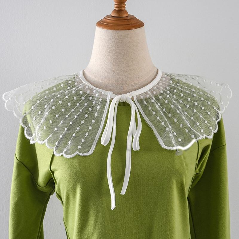 Korean Women White Cotton Fake Collar Shawl Wrap Hollow Out Floral Fish Scales Necklace Scarf Embroidery Short Poncho Dropship