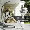 Hanging and Foldable Armchair with Cushions, in Steel and PE Rattan, 102x102x195 cm, Black Grey and Beige