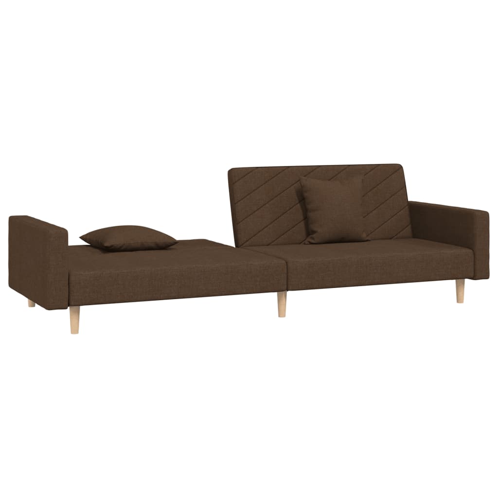 2 Seater Sofa Bed with 2 Pillows Brown Fabric