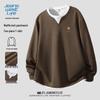JEANSWEST LIFE Men's Waffle V-Neck Faux Two-Piece Long Sleeve T-Shirt