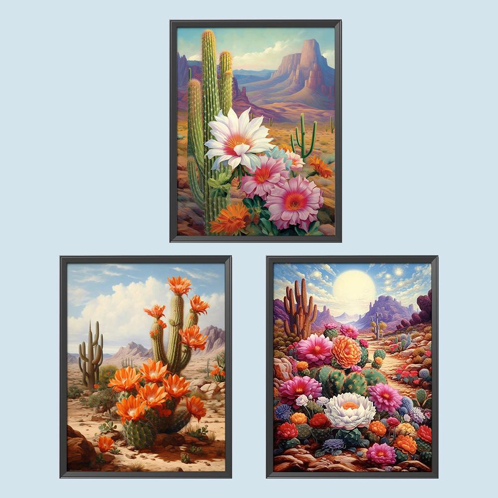 5D DIY Full Round Drill Diamond Painting Desert Cactus Flowers Home Decor