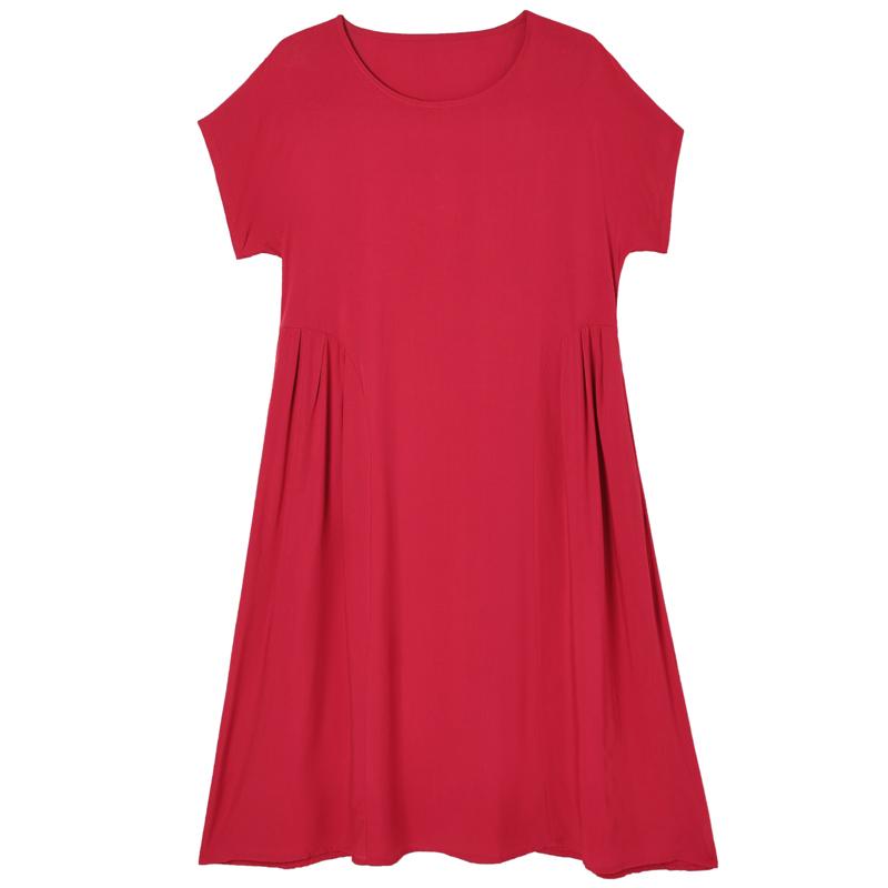 Elegantní dámské letní šaty velké velikosti Vintage oblečení Jednobarevné Krátký rukáv Volné Dlouhé šaty