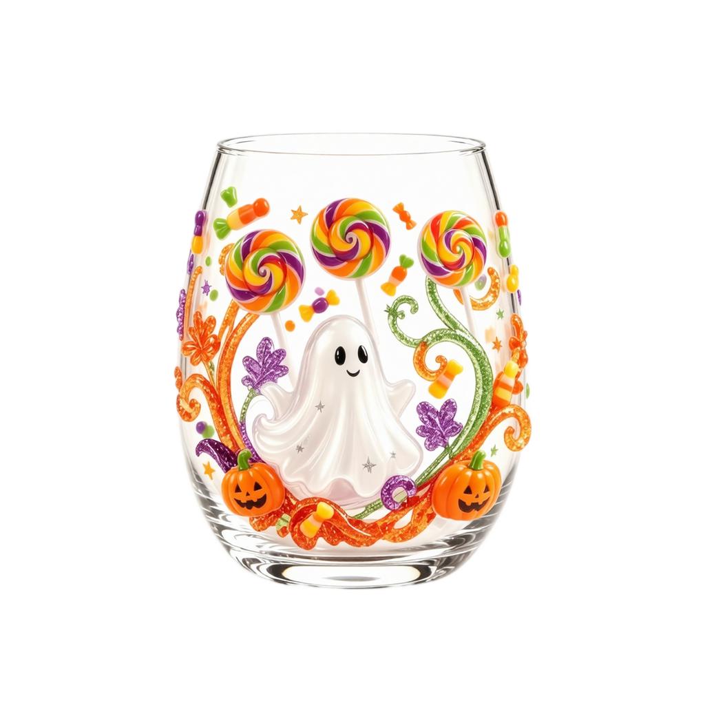 Halloween Printed Glass Tumbler with and Pumpkin Design, 15 oz