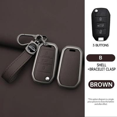 Coque en Alliage de Zinc Cuir Pour Peugeot 208 2008 308 3008 408 508 107 301 Citroen C4 Cactus C5 Ds4 Ds5 Housse Étui Porte-Clé de Voiture Fob