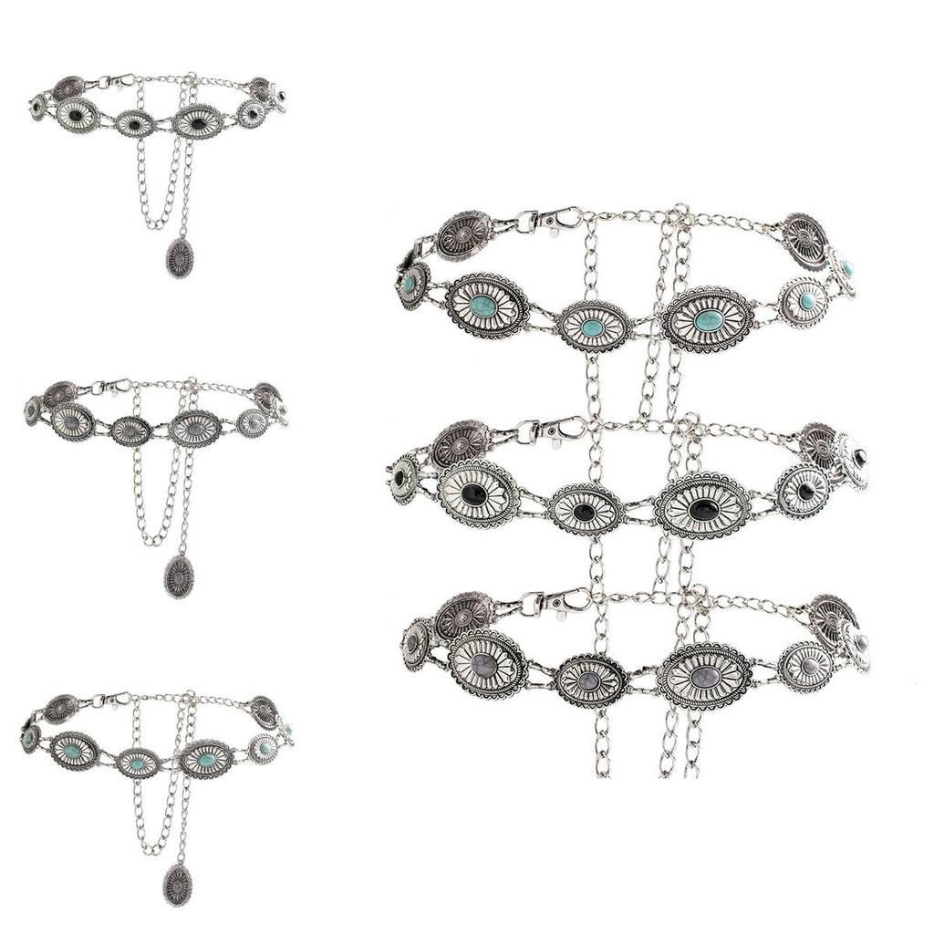 Turquoise Retro Green Metal Waist Chain For Women With Elegant Design And Buckle Hook