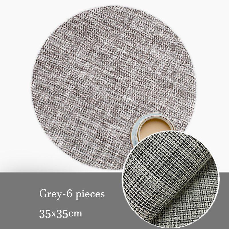 6-piece PVC Placemats Table Mats Heat Insulated Pad Round Washable Placemats Table Decor 5 Colors 35x35cm