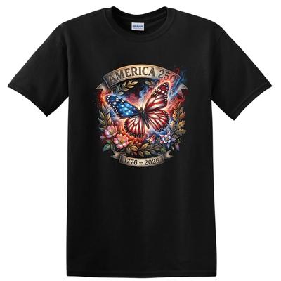 America 250 T Shirt Celebrating USA Independence Vintage Butterfly Tee 1776-2026