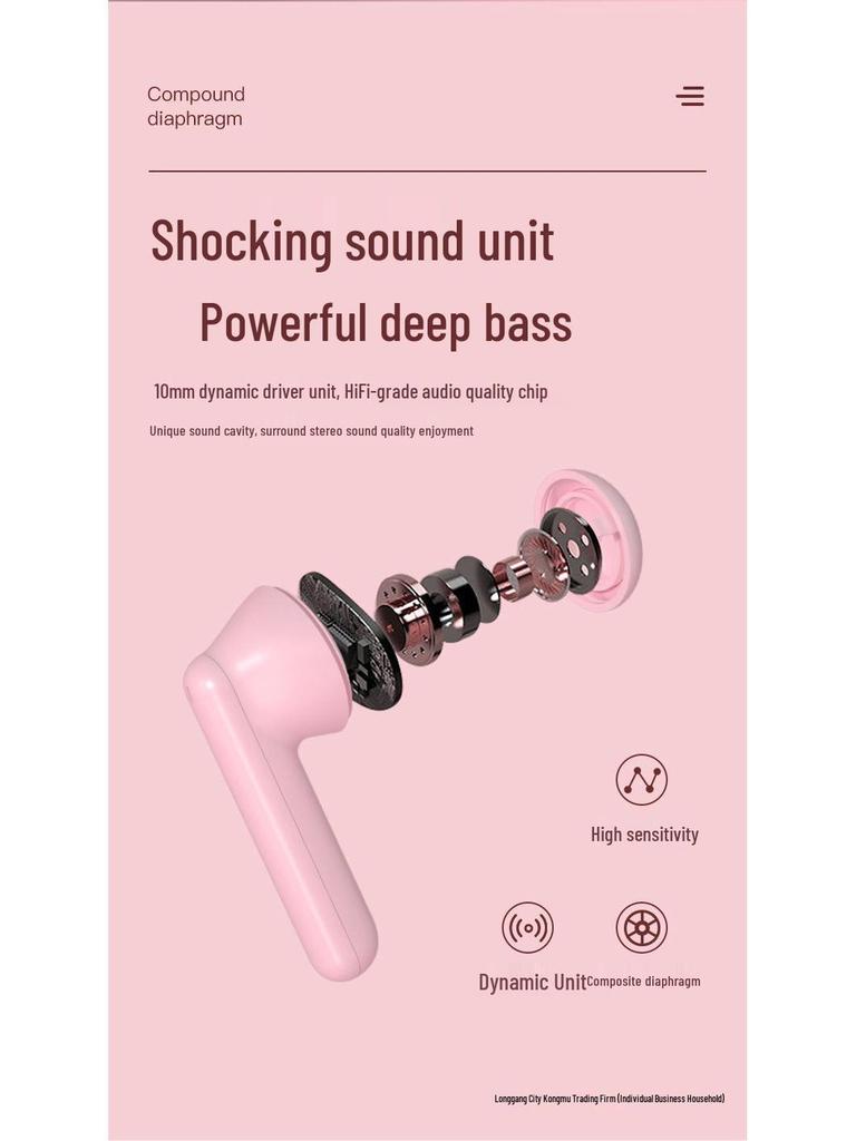 High-Quality True Wireless Bluetooth Earphones: Cute Girl Style, Ultra-Long Standby, Compatible with Apple, Huawei, Vivo