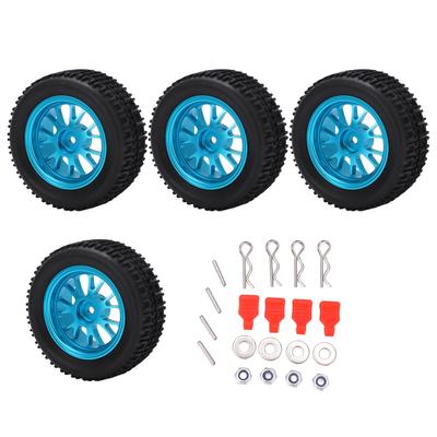 4pcs 75mm Front Rear Rubber Tires and Wheel Rims Set for Wltoys 144001 1 14 RC Off Road Car Blue