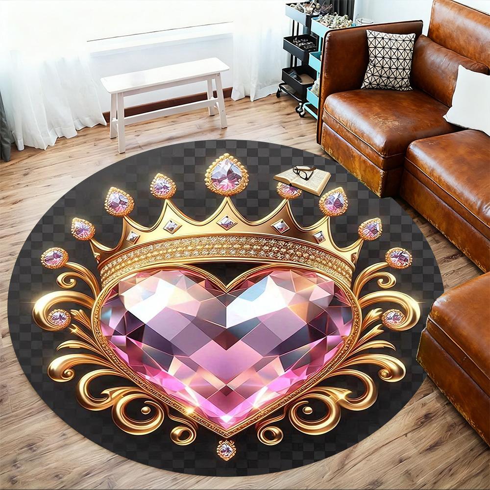 1pc Diamond Heart Round Chair mat Area Rug - Non-Slip, Floor Mat for Office, Bedroom, and Indoor Decor -1002199