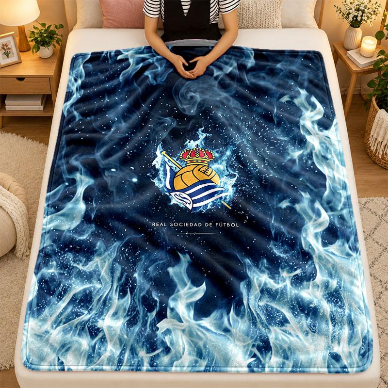 Flannel BlanketReal Sociedad FC Warm Soft Throw Blanket for Indoor Sofa Bed Living Room Use