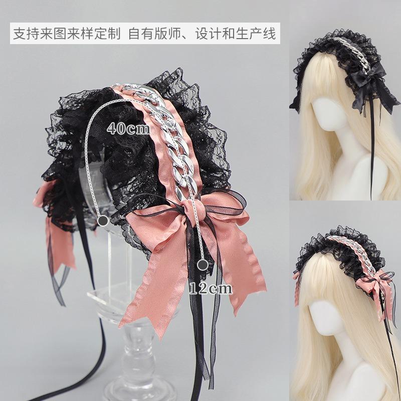 Metal chain Harajuku Spice Girl headband lace o girl headgear punk dark subculture niche hair accessories