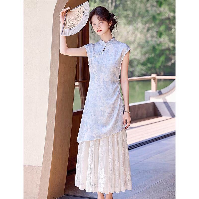 Elegant New Chinese Style Jacquard Qipao Set