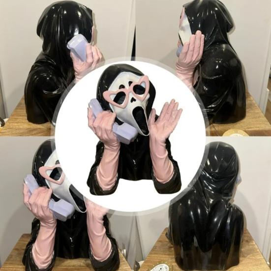 Screaming Ghost Figurine Creepy Phoning Ghost Statue Collectible Halloween Centerpiece for Horror Themed Parties Mantel Shelf Decoration