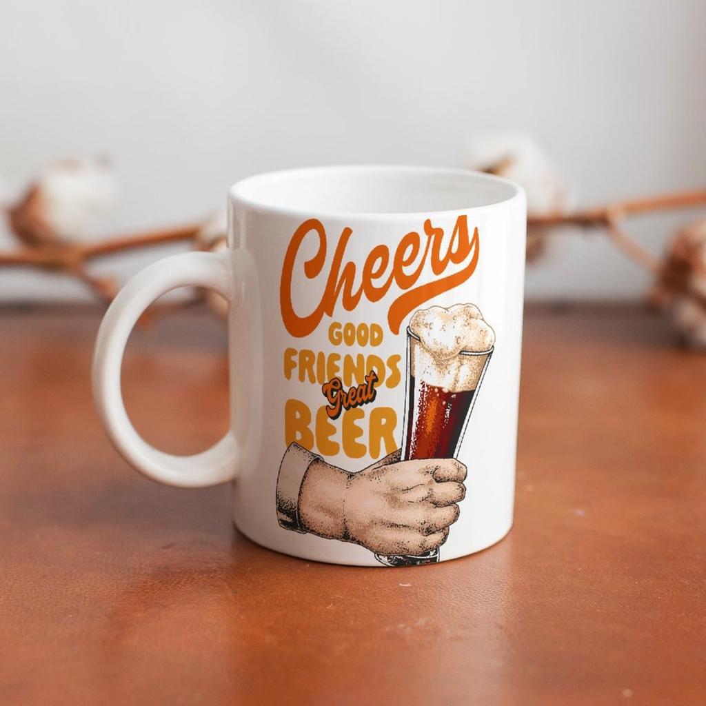 1pc 11oz Double-Sided Printed Mug for Beer Enthusiasts, Smooth White Ceramic, Gift Ready