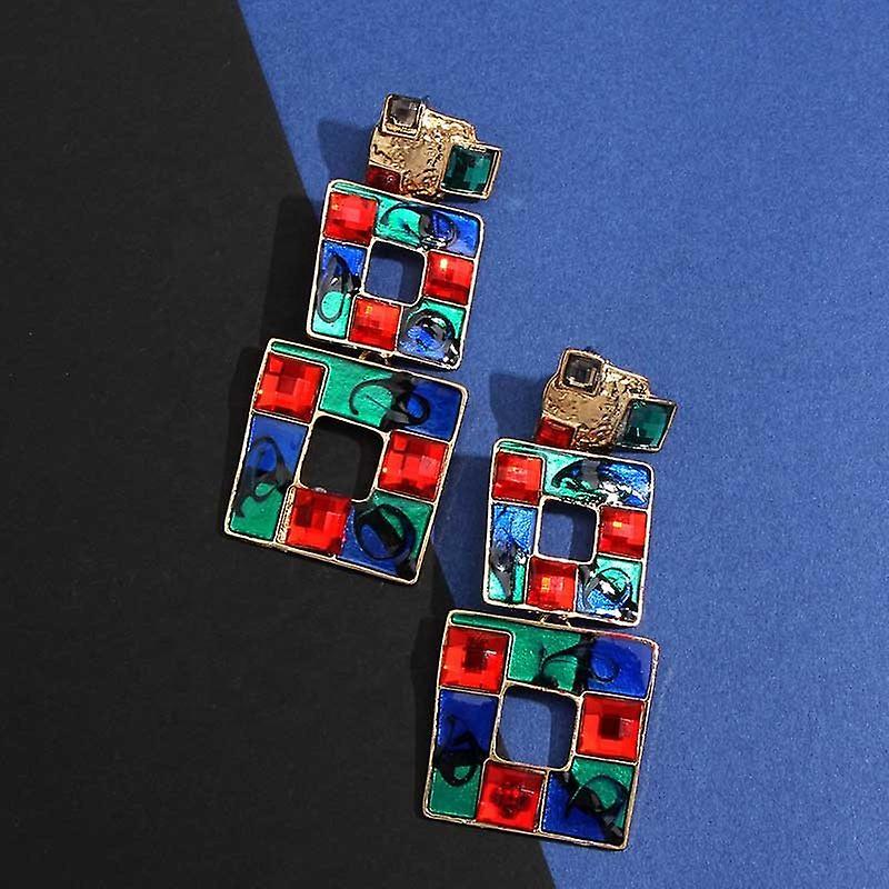 Orecchini esotici con quadrati multicolori